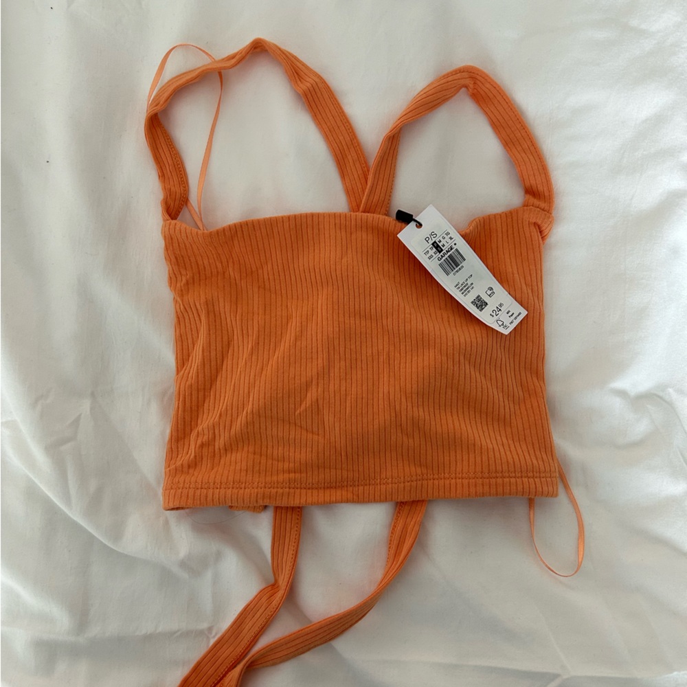Garage super cropped orange tank top tie back size small